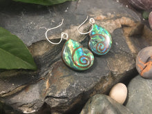 Load image into Gallery viewer, Natural Walnut Wood and Abalone Shell Earrings