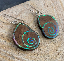 Load image into Gallery viewer, Natural Walnut Wood and Abalone Shell Earrings