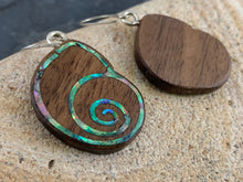 Load image into Gallery viewer, Natural Walnut Wood and Abalone Shell Earrings