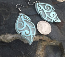 Load image into Gallery viewer, Aqua Layered Leather Leaf Earrings
