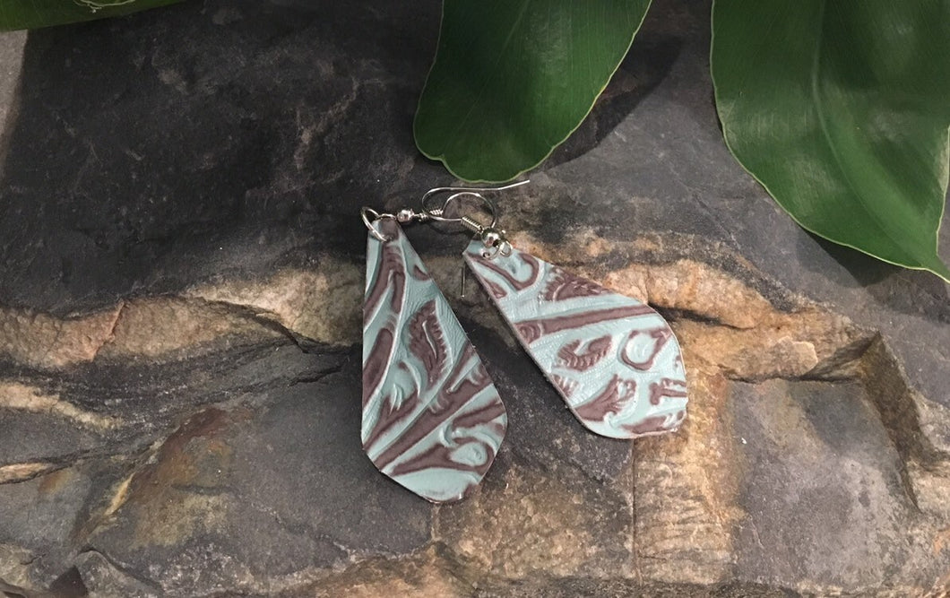 Brown and Turquoise Leather Earrings