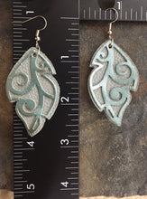 Load image into Gallery viewer, Aqua Layered Leather Leaf Earrings
