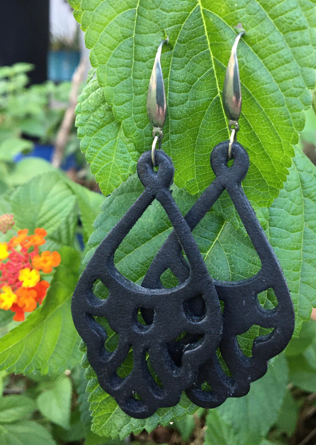 Lightweight Genuine Black Leather Earrings